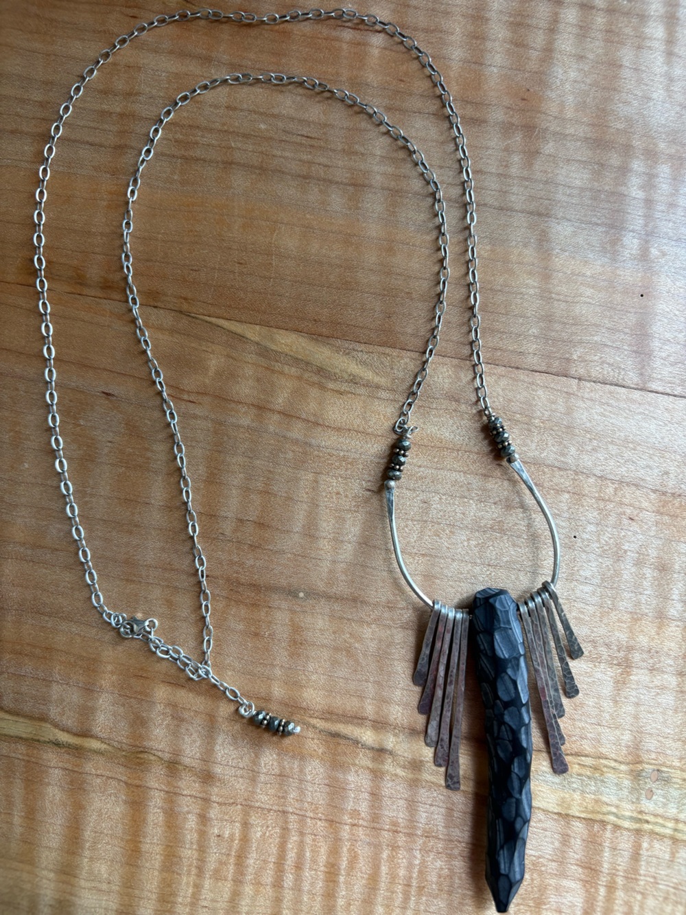 Original Artisan Sterling Silver, Pyrite and Black Pendant Necklace